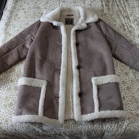 Abercrombie and Fitch xs rancher coat heavy faux suede shearling fur oversized - Picture 1 of 6